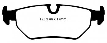 DP3690/2C EBC Brakes Redstuff Тормозные колодки зад. ASTON MARTIN DB7; DAIMLER Double Six, Sovereign; JAGUAR XJ12, XJ6, XJR-S, XJS Ширина 123мм, Высота 44мм, Толщина 17мм
