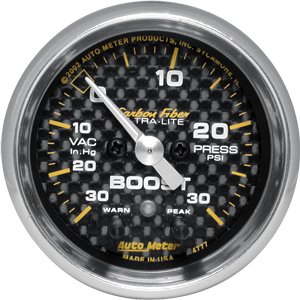 2" BOOST-VAC (давление наддува и разряжения), 30 IN. HG/ 30 PSI, FSE, CF AUTO METER #4777 Vacuum / Boostw/ Peak Memory and Warning