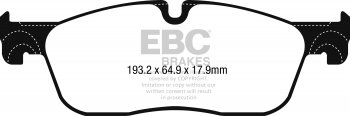 DP42251R EBC Brakes Yellowstuff Тормозные колодки перед JAGUAR F-Pace, XE, XF (X260), XF Sportbrake (X260) Ширина 193,2мм, Высота 64,9мм, Толщина 17,9мм