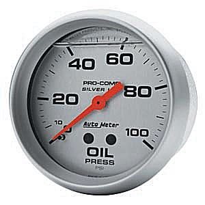 2-5/8" Давление масла, 0-100 PSI, MECH, LFG, SILVER AUTO METER #4621 Oil Pressure
