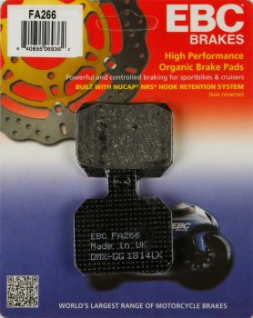 FA266 EBC BRAKES Organic тормозные колодки ADIVA SCOOTERS, APRILIA, BENELLI, BIMOTA, BOMBARDIER, CAGIVA, CPI, DERBI, DUCATI, KEEWAY, KTM, LAVERDA, MALAGUTI, MONDIAL, MOTO GUZZI, MOTO MORINI, MV, NORTON, PETRONAS, PIAGGIO, RIEJU, SUZUKI, TOMOS, VOXAN, W K 1997-2012 года выпуска