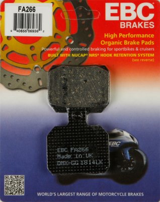 FA266 EBC BRAKES Organic тормозные колодки ADIVA SCOOTERS, APRILIA, BENELLI, BIMOTA, BOMBARDIER, CAGIVA, CPI, DERBI, DUCATI, KEEWAY, KTM, LAVERDA, MALAGUTI, MONDIAL, MOTO GUZZI, MOTO MORINI, MV, NORTON, PETRONAS, PIAGGIO, RIEJU, SUZUKI, TOMOS, VOXAN, W K 1997-2012 года выпуска