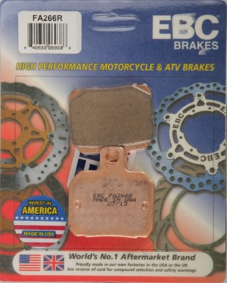 FA266R EBC BRAKES Organic тормозные колодки ADIVA SCOOTERS, APRILIA, BENELLI, BIMOTA, BOMBARDIER, CAGIVA, CPI, DERBI, DUCATI, KEEWAY, KTM, LAVERDA, MALAGUTI, MONDIAL, MOTO GUZZI, MOTO MORINI, MV, NORTON, PETRONAS, PIAGGIO, RIEJU, SUZUKI, TOMOS, VOXAN, W K 1997-2012 года выпуска