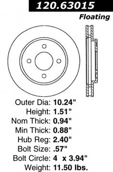 Передний тормозной диск - с перфорацией и насечками CHRYSLER PDS.63015 Выпуска 1983-1986 года