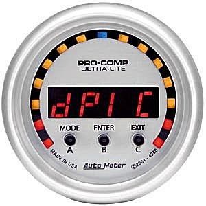 2" ACCELERATION GAUGE, D-PIC, ULTRA-LITE AUTO METER #4380 D-PIC1/4 mile, reaction, &amp; 0-60 times, 60-0 distance, WHP, real time G Forces