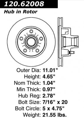 Передний тормозной диск - с перфорацией и насечками BUICK EDS.62008 Выпуска 1979-1985 года
