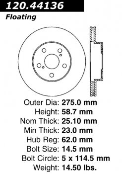 Передний тормозной диск - с перфорацией и насечками TOYOTA PDS.44136 Выпуска 2005-2008 года