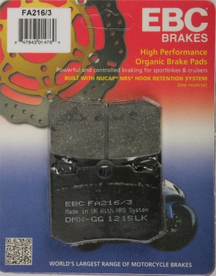 FA216/3 EBC BRAKES Organic тормозные колодки  INDIAN Chief, Road, Scout 2002-2008 года выпуска