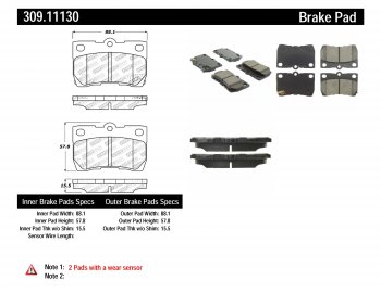 309.11130 StopTech Тормозные колодки Performance LEXUS IS250, IS350, GS300, GS350, GS460, GS430, GS450H 