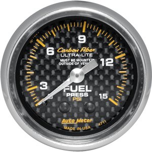 2" датчик давления топлива, 0-15 PSI, MECH, CARBON FIBER AUTO METER #4711 Fuel Pressure