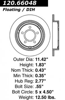 Задний тормозной диск - с перфорацией и насечками BUICK, CHEVROLET, OLDSMOBILE, PONTIAC EDS.66048 Выпуска 2001-2007 года