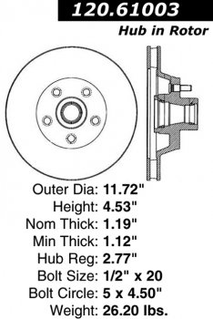 Передний тормозной диск - с перфорацией и насечками FORD, LINCOLN PDS.61003 Выпуска 1970-1972 года