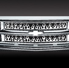 Решетка радиатораl Insert: 1994-1998 Chevrolet Pick Up Full Size, 1994-1999 Chevrolet Suburban, 1995-1999 Chevrolet Tahoe; flamed; stainless st Stainless Steel Grille Inserts