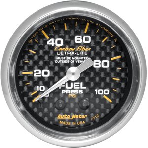 2" датчик давления топлива, 0-100 PSI MECH, CARBON FIBER AUTO METER #4712 Fuel Pressure