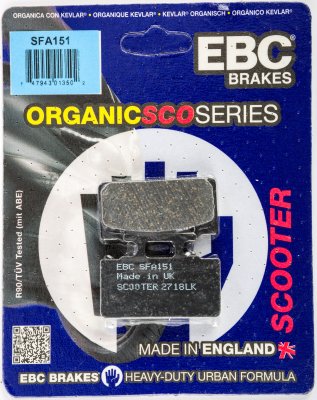 SFA151 EBC BRAKES Organic тормозные колодки  SYM Cinderella, DD, E, Mio, Tonick 1999-2012 года выпуска
