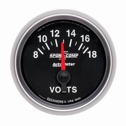 2-1/16" Вольтметр, 8-18V FSE, SPORT-COMP II AUTO METER #3691 3691 2-1/16in Voltmeter 8-18V FSE Sport--Comp II