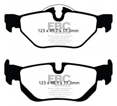 DP32069C EBC Brakes Redstuff Тормозные колодки зад. BMW 1xx, 3xx Ширина 123мм, Высота 49,7мм, Толщина 17,3мм