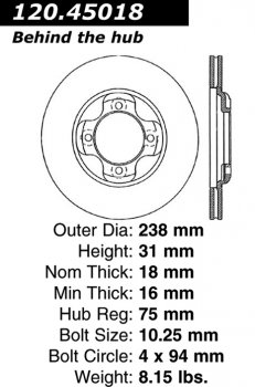 Передний тормозной диск - с перфорацией и насечками MAZDA, MERCURY PDS.45018 Выпуска 1986-1994 года