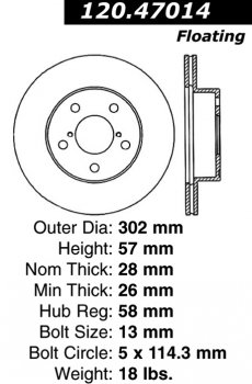 Передний тормозной диск - с перфорацией и насечками SUBARU EDS.47014 