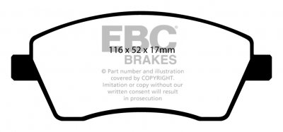 DP21485 EBC Brakes Greenstuff тормозные колодки перед. DACIA Dokker, Duster, Lodgy, Logan; LADA Largus, Vesta; MERCEDES-BENZ Citan; NISSAN Micra, Note; RENAULT Captur, Clio, Grand Modus, Kangoo, Megane, Modus выпуска 2003-2022 года