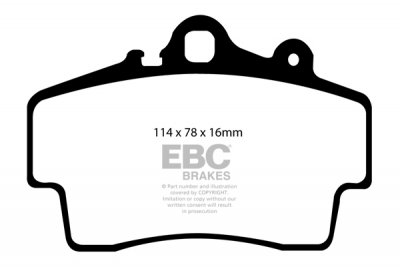 DP91207 EBC Brakes Orangestuff колодки тормозные перед PORSCHE Boxster, Cayman Ширина 114мм, Высота 78мм, Толщина 16мм