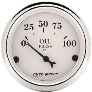 2" Давление масла, 0-100 PSI, ELEC, OLD TYME WHITE AUTO METER #1628 Oil Pressure