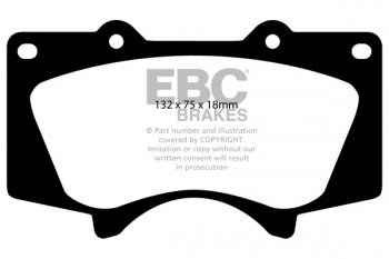 DP1657 EBC Brakes Ultimax колодки тормозные перед LEXUS GX460, GX470; MITSUBISHI Pajero, Shogun; TOYOTA FJ Cruiser, Fortuner, Landcruiser, Prado, Sequoia выпуска 2003-2023 года