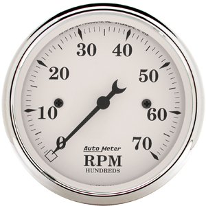 3-1/8" тахометр, 7,000 RPM, 4,6,8 CYL OLD TYME WHITE AUTO METER #1695 Tachometer