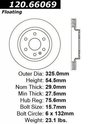 Передний тормозной диск - с перфорацией и насечками BUICK, GMC, SATURN EDS.66069 Выпуска 2007-2008 года