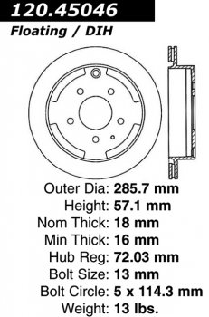 Задний тормозной диск - с перфорацией и насечками MAZDA PDS.45046 Выпуска 1992-2006 года
