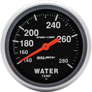 2-5/8" датчик температура воды, 140- 280`F, 6' TUBING, MECH AUTO METER #3431 Water Temperature