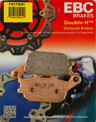 FA174HH EBC BRAKES Double-H™ тормозные колодки  HONDA CB, CBF, CBR, NC, VRX, VT, VTR, VTX, XL; KAWASAKI KLV, KLZ, Z; SUZUKI DL, GSF, GSR, GSX, SV; YAMAHA Fazer, FZ, YZ 1991-2012 года выпуска