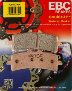 FA447HH EBC BRAKES Double-H™ тормозные колодки  APRILIA RSV4; BIMOTA DB7, DB8; BMW HP2; DUCATI 848, 1098, 1100, 1198, 1199, Desmosedici, Diavel; KTM 990, RC8; MV 675, 998, 1000, 1078, 1090; SUZUKI GSXR; TRIUMPH Daytona, Speed 2007-2012 года выпуска