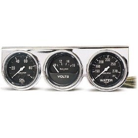2-5/8" 3 панель приборов, OIL/WATER/VOLT, CHROME AUTO METER #2399 2399 Autogage Mechanical Oil Pressure / Voltmeter Gauge / Water Temperature