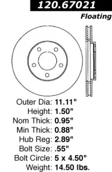 Передний тормозной диск - с перфорацией и насечками CHRYSLER, DODGE EDS.67021 Выпуска 1991-1996 года