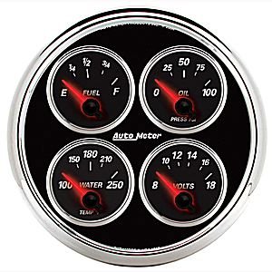 5" QUAD GAUGE, LED, DESIGNER BLACK II AUTO METER #1211 Quad Gauge Oil Press. / Water Temp. / Volt / Fuel Level