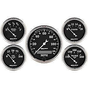 OLD TYME BLACK 5 PC. KIT BOX W/ELEC сподометр AUTO METER #1709 Kit Box Elec Speedo & Elec Oil Press., Water Temp., Volt, and Fuel Level