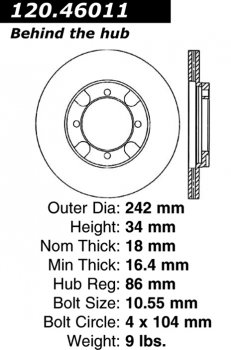 Передний тормозной диск - с перфорацией и насечками DODGE, EAGLE, MITSUBISHI PDS.46011 Выпуска 1983-1991 года
