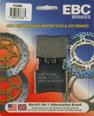 FA355 EBC BRAKES Organic тормозные колодки  ARCTIC CAT 250, 300; GILERA Oregon; KYMCO Grand, KXR, Maxxer, MXU, Urban; MASAI A300, A450; SYM GTS, Joymax, Voyager 2001-2012 года выпуска
