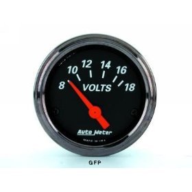 2" Вольтметр, 8-18 VOLTS ELEC, BLACK AUTO METER #1491 1491 2 1/16" Designer Black - Voltmeter Gauge - 8-18 Volts