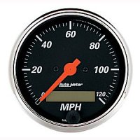 3-1/8" сподометр, 120 MPH, ELEC, BLACK/RED POINTER AUTO METER #1488