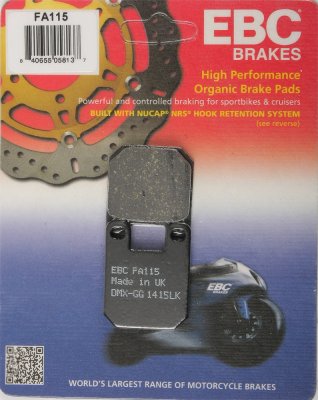 FA115 EBC BRAKES Organic тормозные колодки ALFER, APRILIA, BETA, BULTACO, C H RACING, C.Z./JAWA, CAGIVA, CPI, DAELIM, DERBI, DUCATI, EXPLORER, FACTORY, FANTIC, FB MINARELLI, GARELLI, GAS-GAS, GILERA, HONDA DALL-ARA, HONDA-HM, HRD, HUSQVARNA, ITALJET, J. J 1985-2012 года выпуска