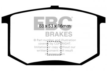 DP42298R EBC Brakes Yellowstuff Тормозные колодки перед MERCEDES-BENZ C (W205), C Cabriolet (A205), C Coupe (C205), C Estate (S205) Ширина 88мм, Высота 53мм, Толщина 16мм