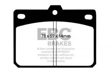 DP196 EBC Brakes Ultimax2 Тормозные колодки перед  DAIHATSU Charmant; HYUNDAI Pony; MAZDA 808, 818, RX3; MITSUBISHI Celeste, Colt, Galant, Lancer, Mirage, Sigma; TOYOTA Corolla выпуска 1971-1990 года