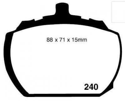 DP5240NDX EBC Brakes колодки тормозные перед MG B GT V8; PANTHER J72; RELIANT Scimitar; ROVER SD1; TRIUMPH 2000, 2500, 2.5 Pi, Stag, TR8; VAUXHALL Ventora, Victor, VX4/90 Ширина 88мм, Высота 71мм, Толщина 15мм