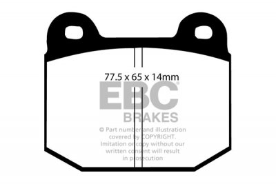 DP9197/2 EBC Brakes Orangestuff колодки тормозные перед LOTUS 2-Eleven, 340R, Elise, Europa, Exige; OPEL Speedster; STRATHCARRON SC-5A; TESLA Roadster; VAUXHALL VX220 Ширина 77,5мм, Высота 65мм, Толщина 14мм