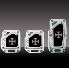 Pedal Covers: Iron Cross pedal pad set; 3 multi-piece; manual transmission; black Racing Pedals