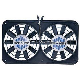230 Flex-a-Lite Электрический вентилятор 12" Низко профильный двойной черный   Fan size is 15.5" by 26.25" by 2 5/8" Increases horsepower while extending water pump life Dual 12-inch, 10 blade fans flow air up to 2500 cubic feet per minute to provide constant cooling, regardless of engine RPM One year manufacturer warranty Extends water pump life  