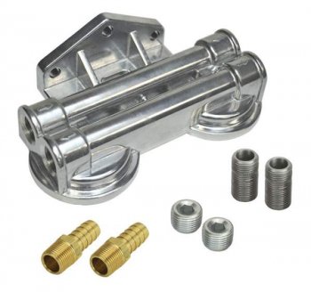 15707 DERALE Комплект переноса фильтра масла вход с боку 2 фильтра 3/4"-16, 1/2" NPT Ports Allows oil filter to be remote mounted anywhere