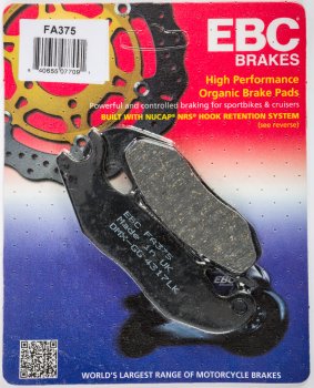 FA375 EBC BRAKES Organic тормозные колодки  AJS Regal; HERO HONDA Karizma; HONDA ANF, CBF, CBR; LIFAN Smart; RIEJU NKD, RS2; SUPERBYKE CQ, CU 2000-2012 года выпуска